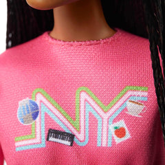 Barbie It Takes Two Brooklyn doll wearing white shoes for casual outfits.
