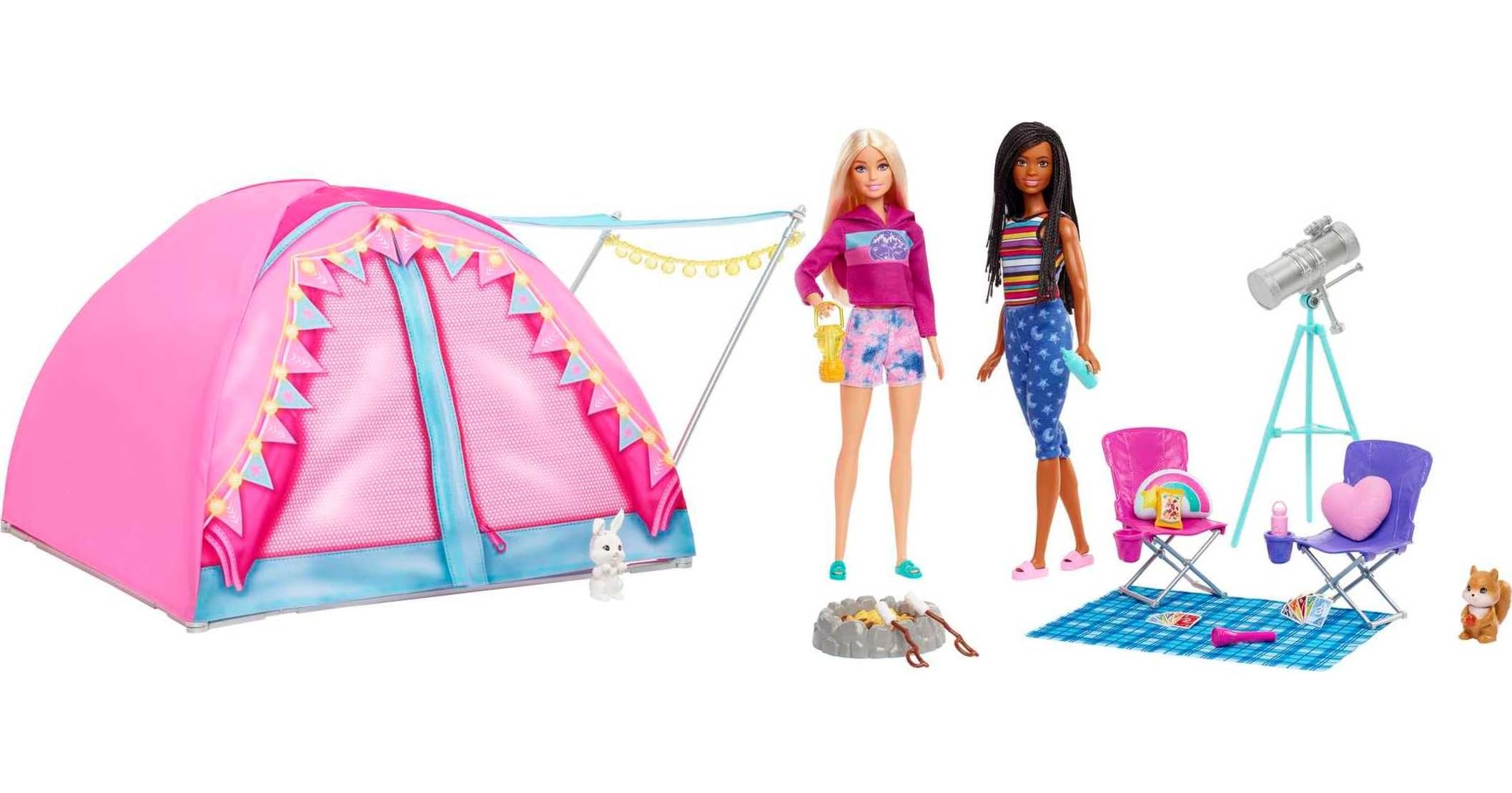 Barbie It Takes Two camping tent with Brooklyn and Malibu fosters imaginative outdoor play.