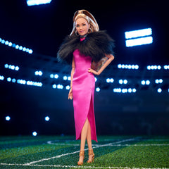 Barbie Keeley with faux fur shawl adds luxurious display detail.