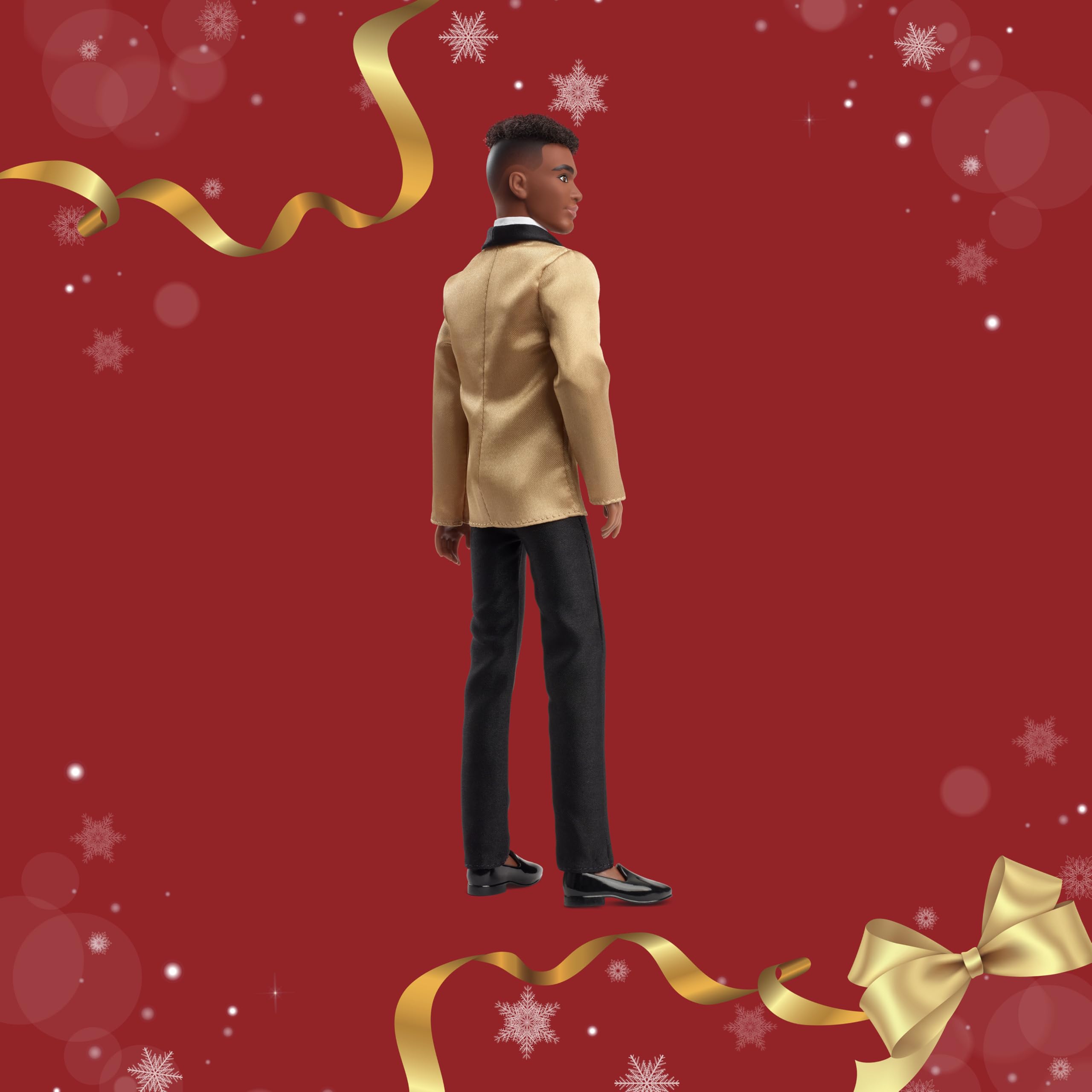 Barbie Ken 2025 Holiday display stand supports secure, elegant posing.