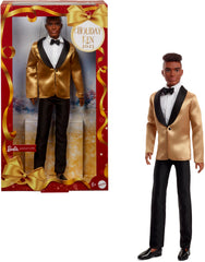Barbie Ken 2025 Holiday full suit packaging shows collectible display ready appeal.