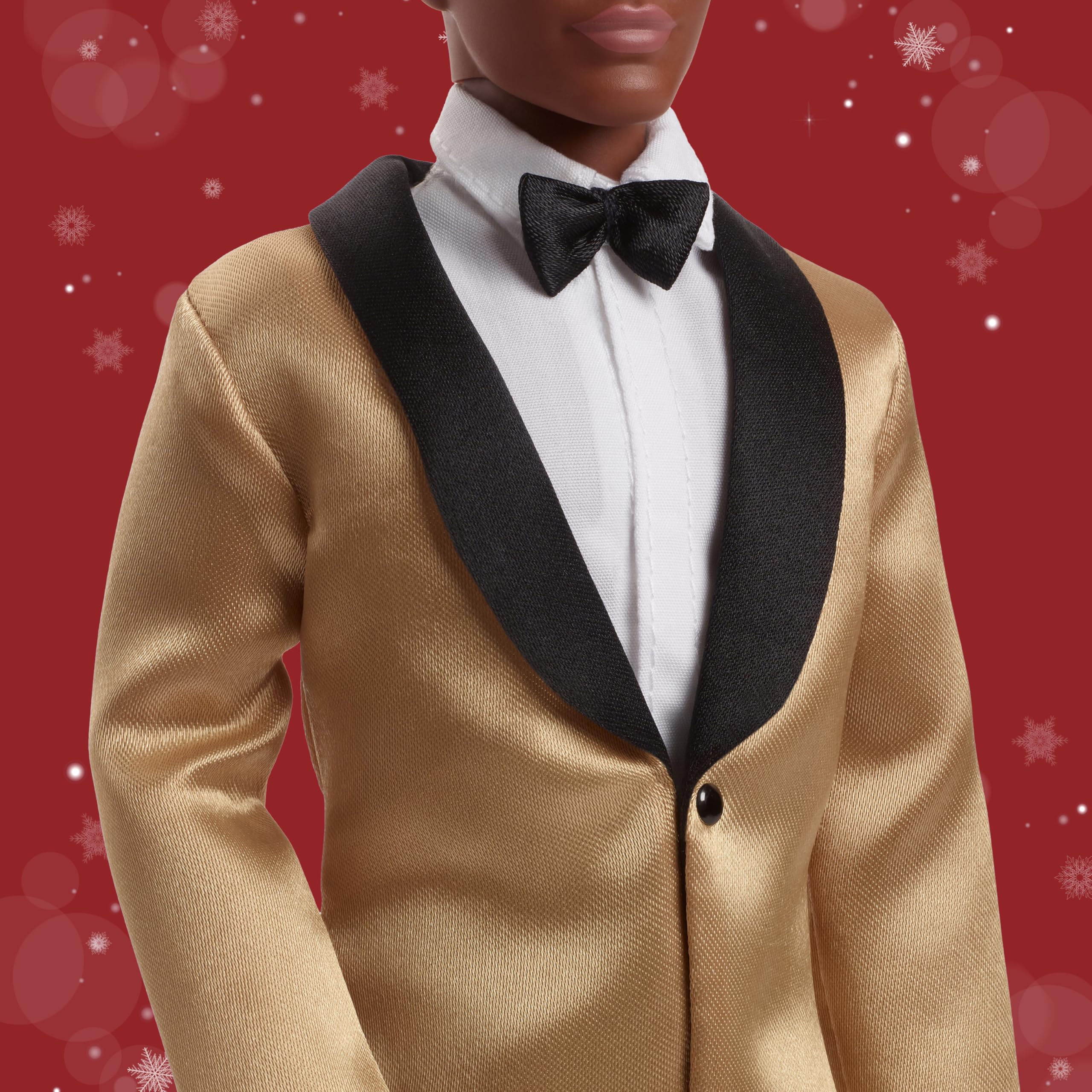 Barbie Ken 2025 Holiday white shirt and bow tie showcase classic formal flair.