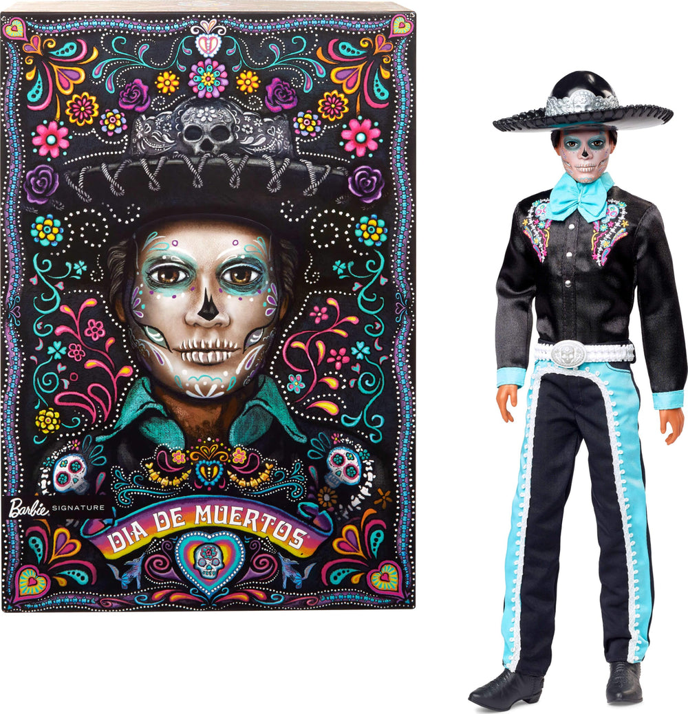 Barbie Ken doll in black suit with sky blue accents, ideal for premium display.
