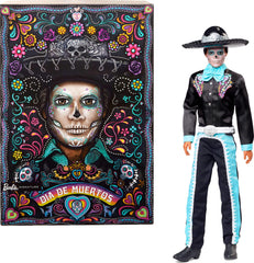 Barbie Ken doll in black suit with sky blue accents, ideal for premium display.