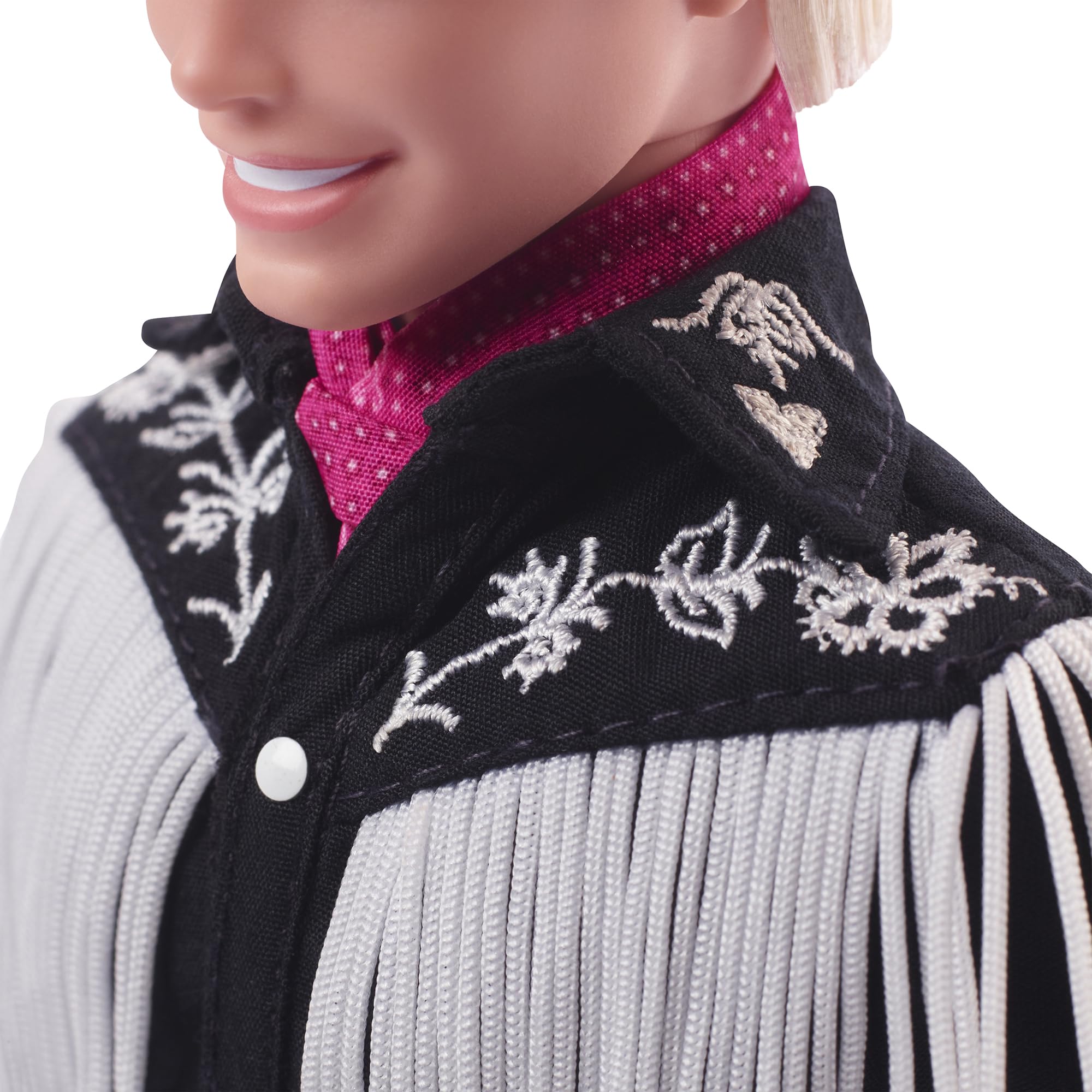 Barbie Ken embossed belt buckle detail enhances authenticity and display value.