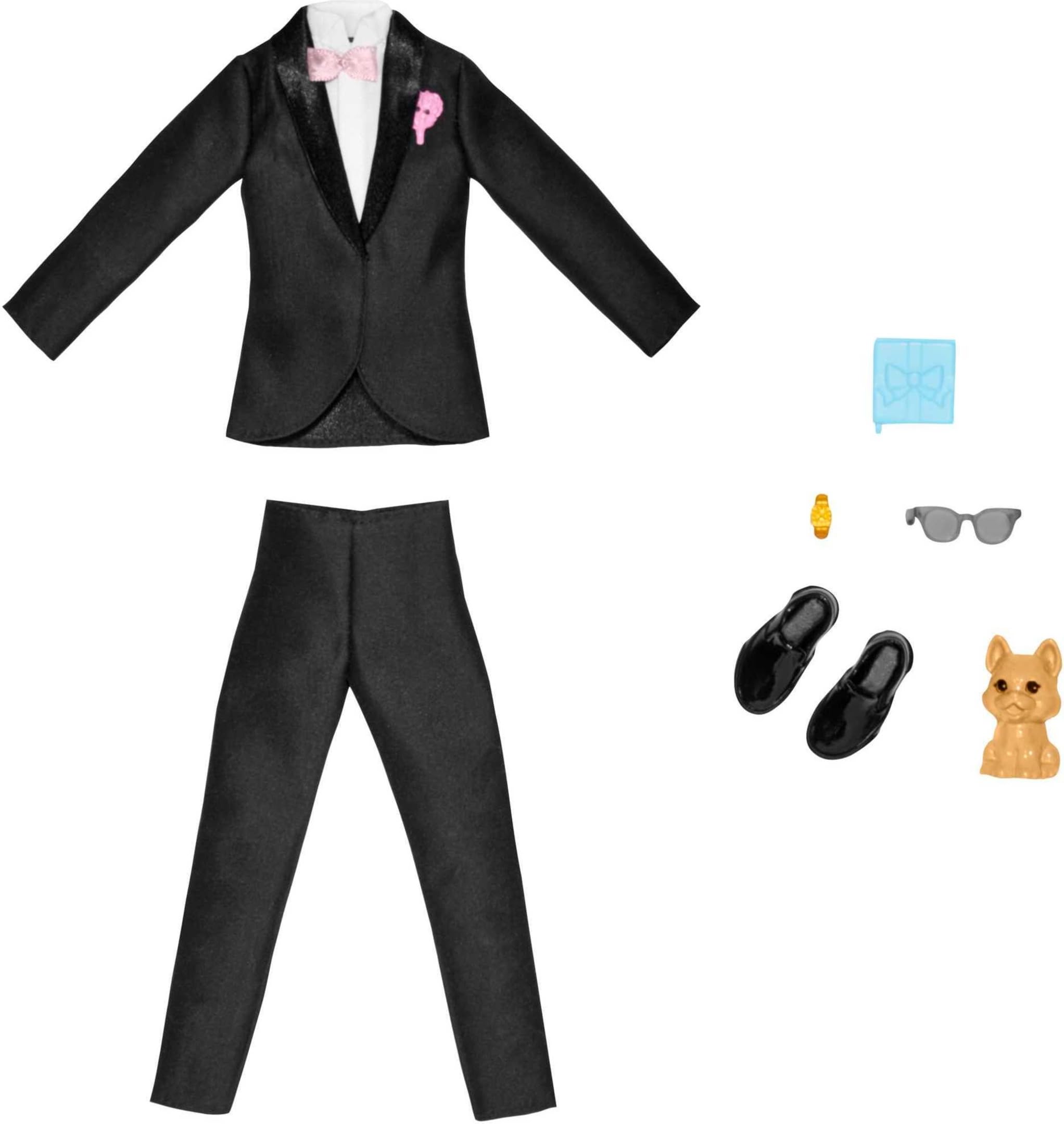 Barbie Ken Fashion Pack groom tuxedo for wedding role-play and storytelling.