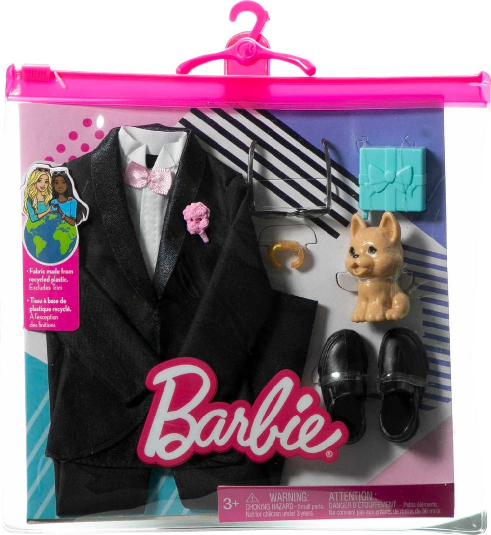 Barbie Ken Fashion Pack includes puppy and ring box for ceremony play.