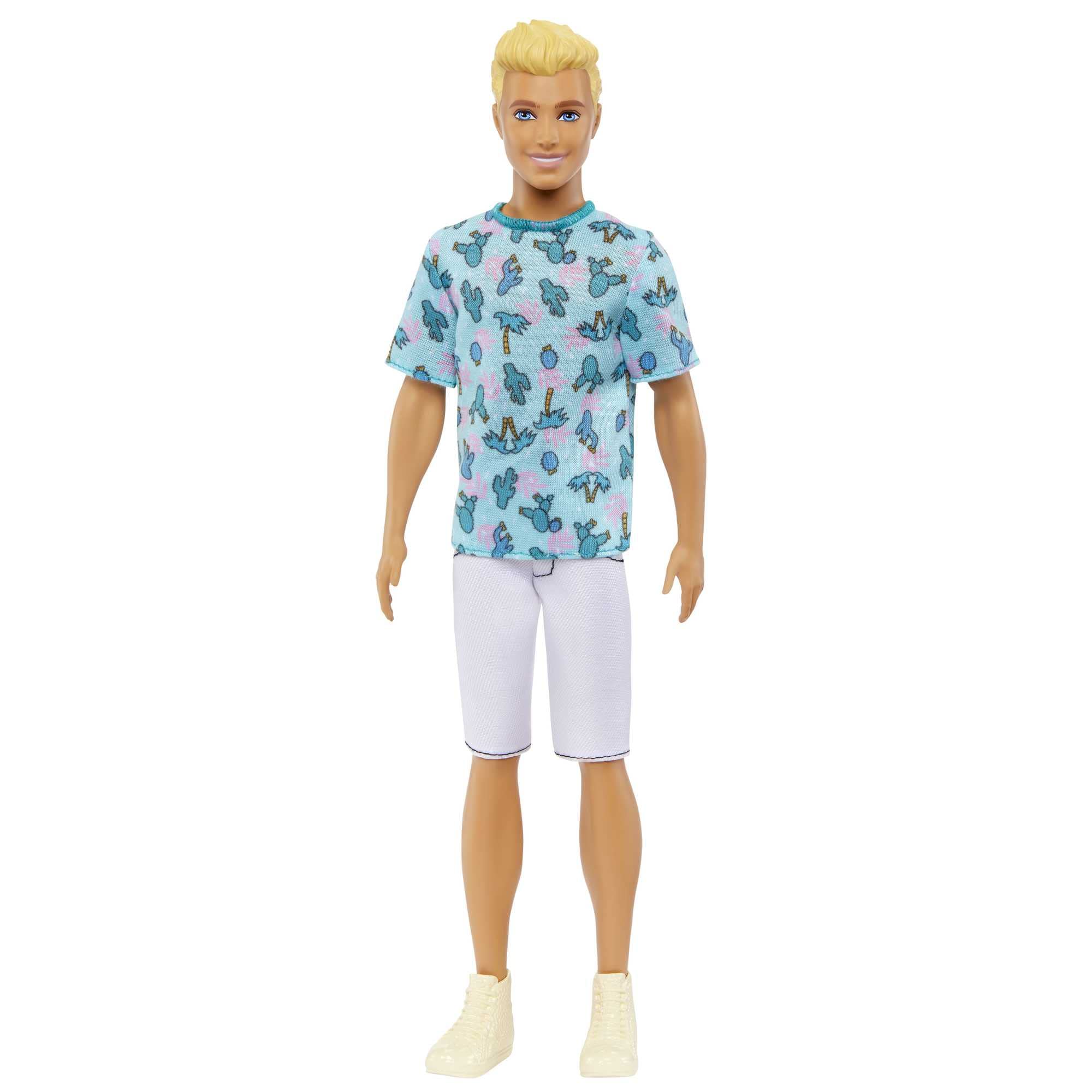 Barbie Ken Fashionistas 211 with blonde hair wearing a blue cactus tee for imaginative play.