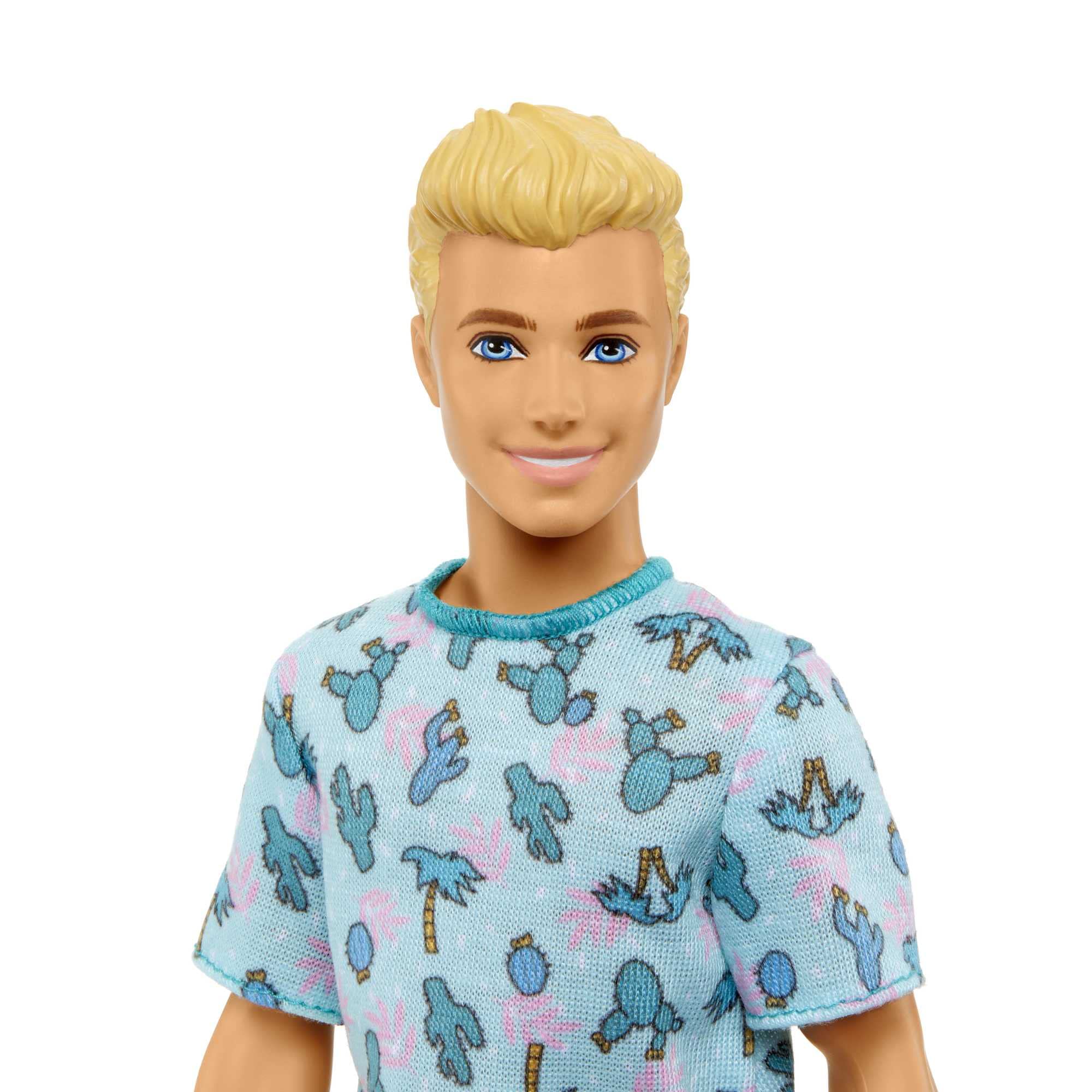 Barbie Ken Fashionistas 211 cactus-pattern tee closeup highlights playful detail.