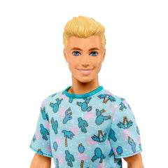 Barbie Ken Fashionistas 211 cactus-pattern tee closeup highlights playful detail.