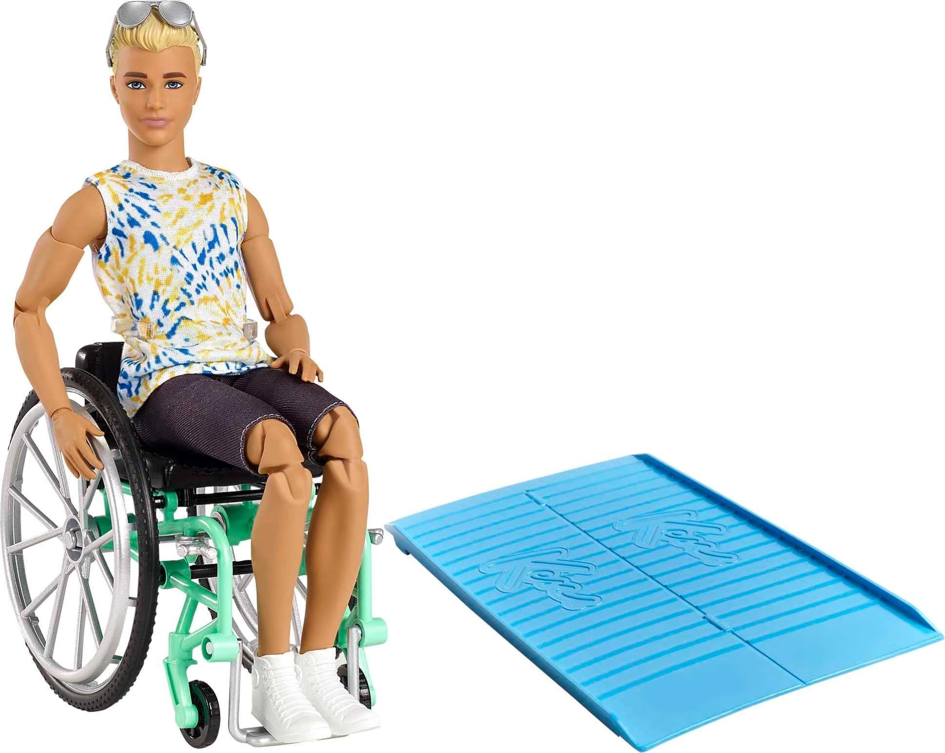 Barbie Ken Fashionistas 167 in wheelchair and ramp for accessible play.