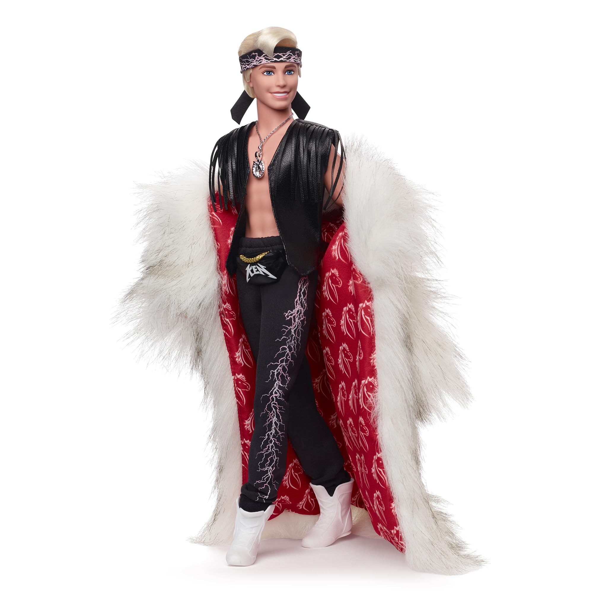 Lightning bolt bandana and pants on Barbie The Movie Ken doll.