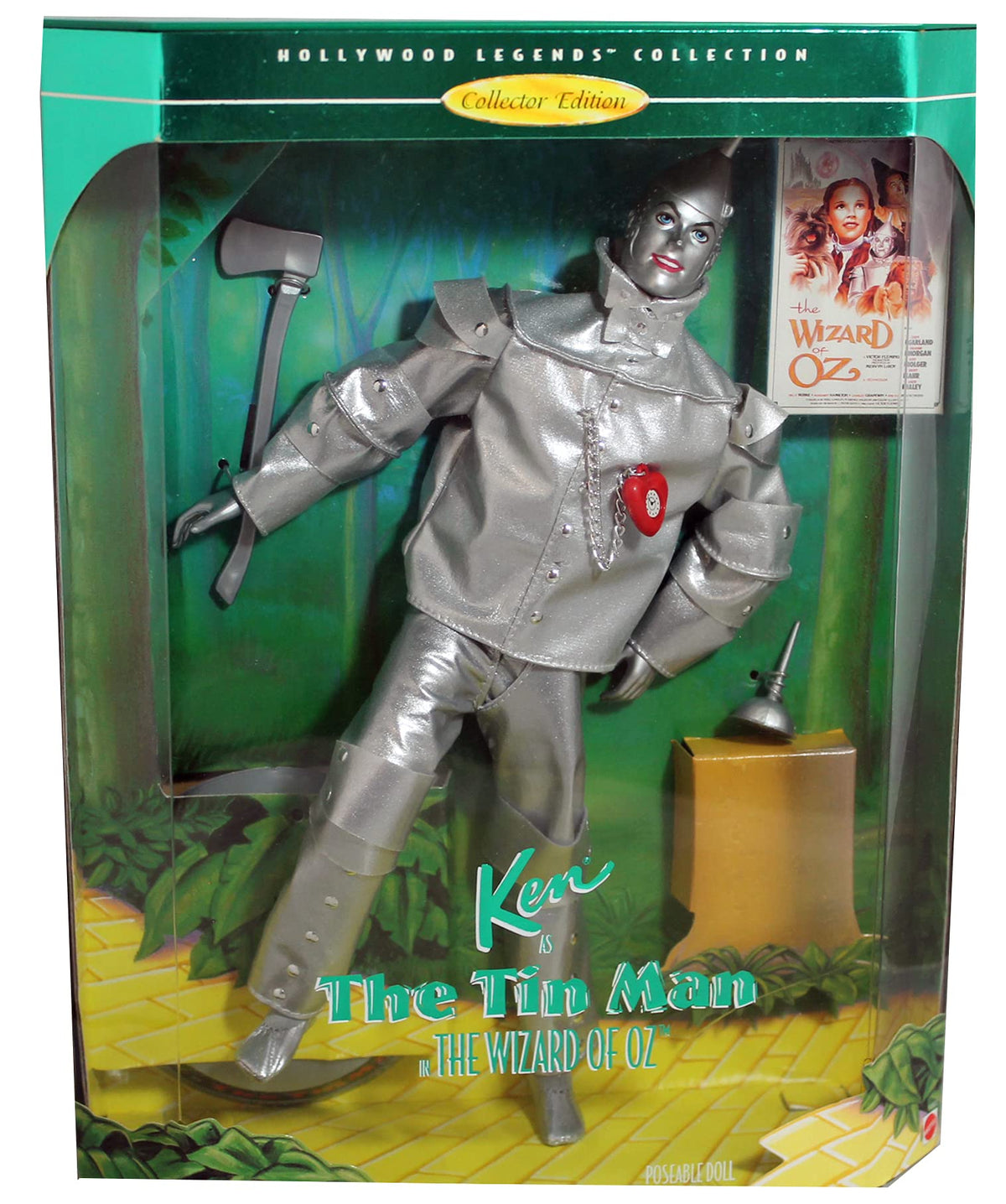 Barbie Ken as the Tin Man in a metallic outfit, ideal for display.