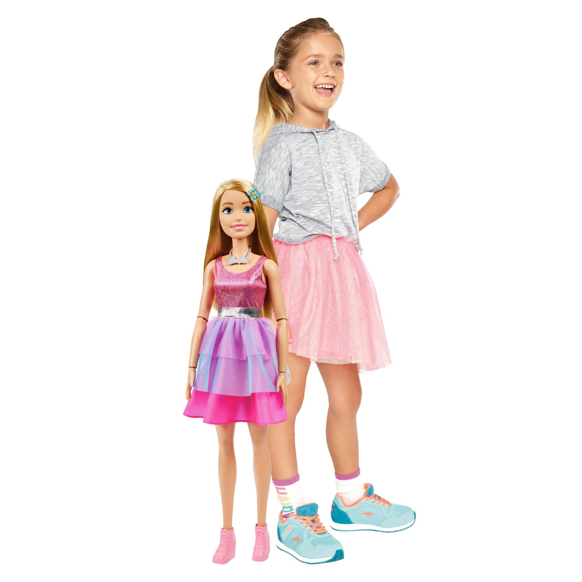 Barbie large doll with blond hair and pink dress for imaginative play.