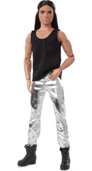 Barbie Looks Ken doll with long brunette hair in poseable form for stylish displays.