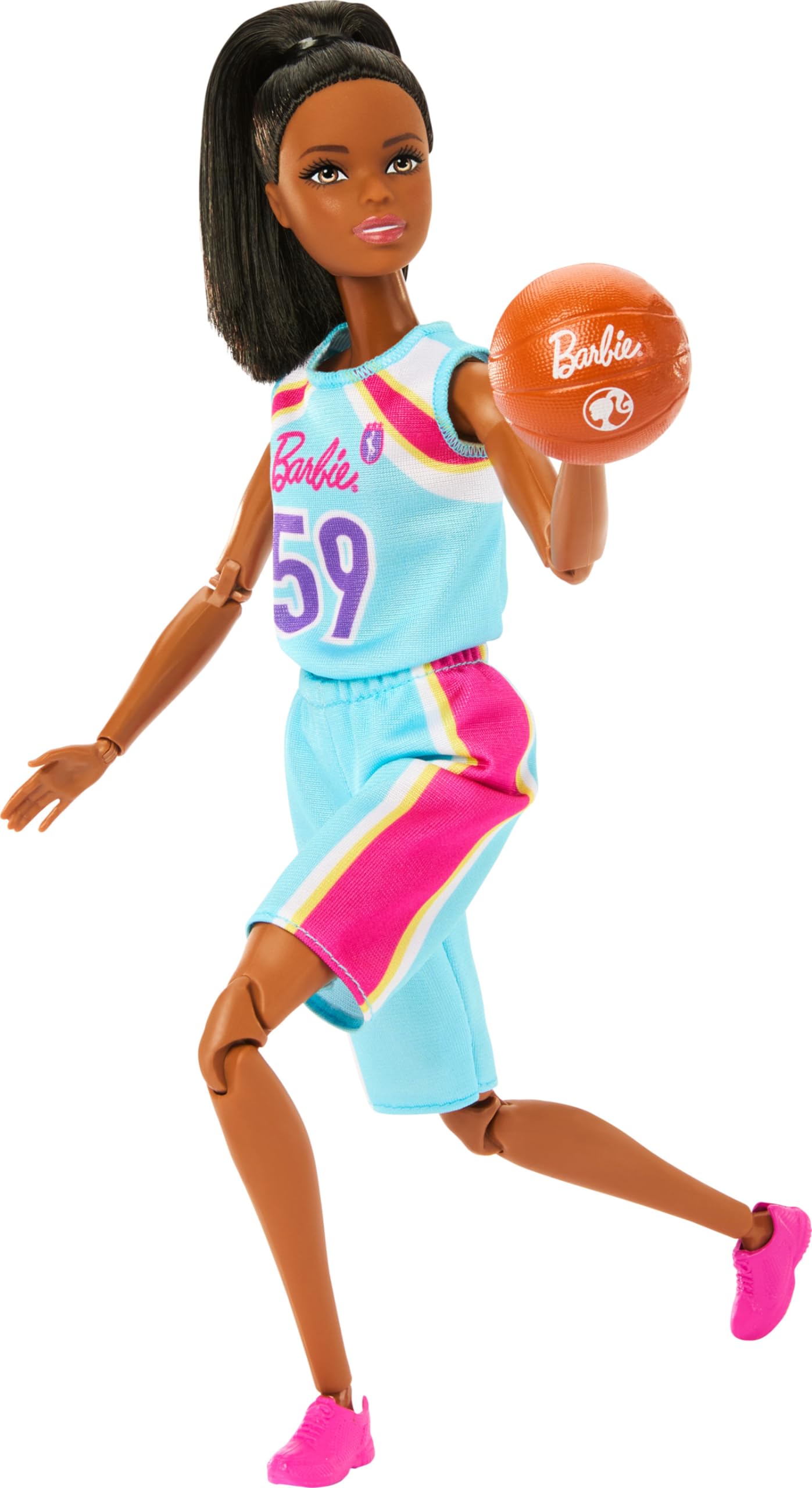 Barbie Made to Move doll with basketball promotes active on-court storytelling.