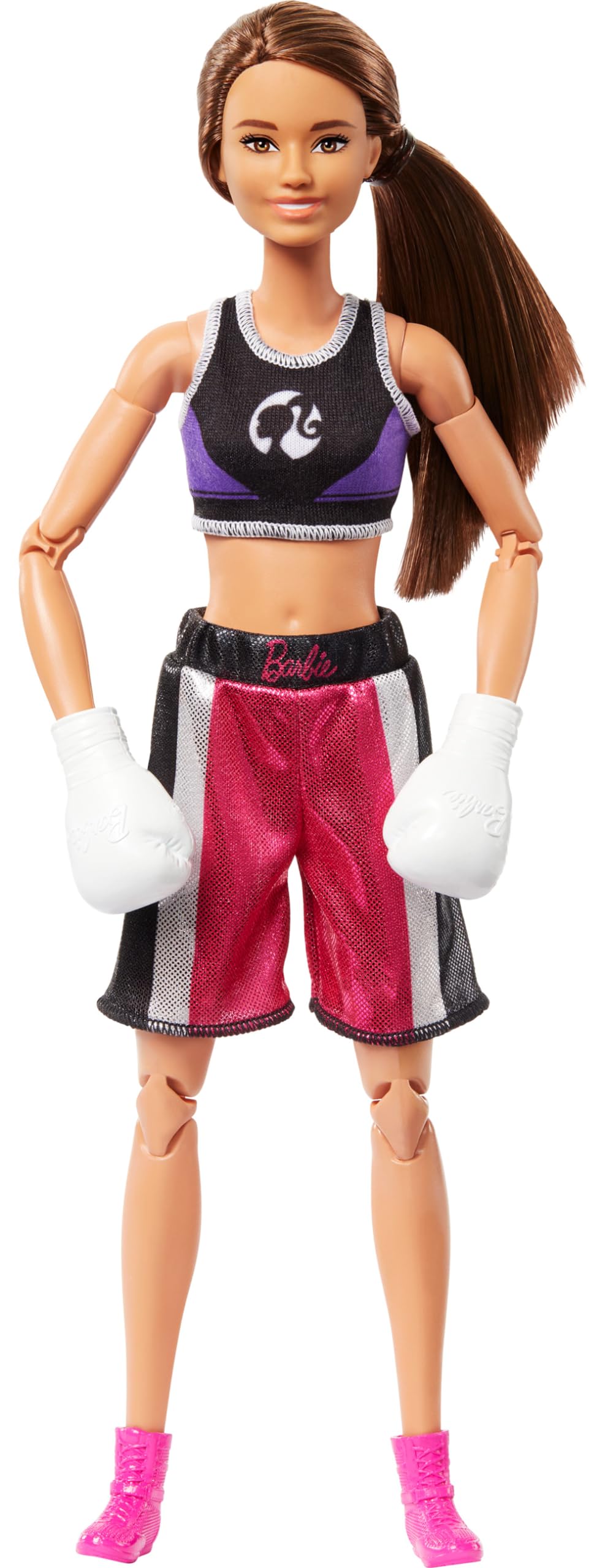 Barbie Made to Move boxer doll with 22 joints for dynamic training sessions.