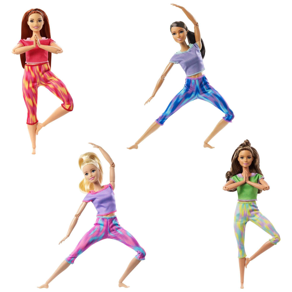 Barbie Made to Move doll wearing printed mesh top and yoga pants.