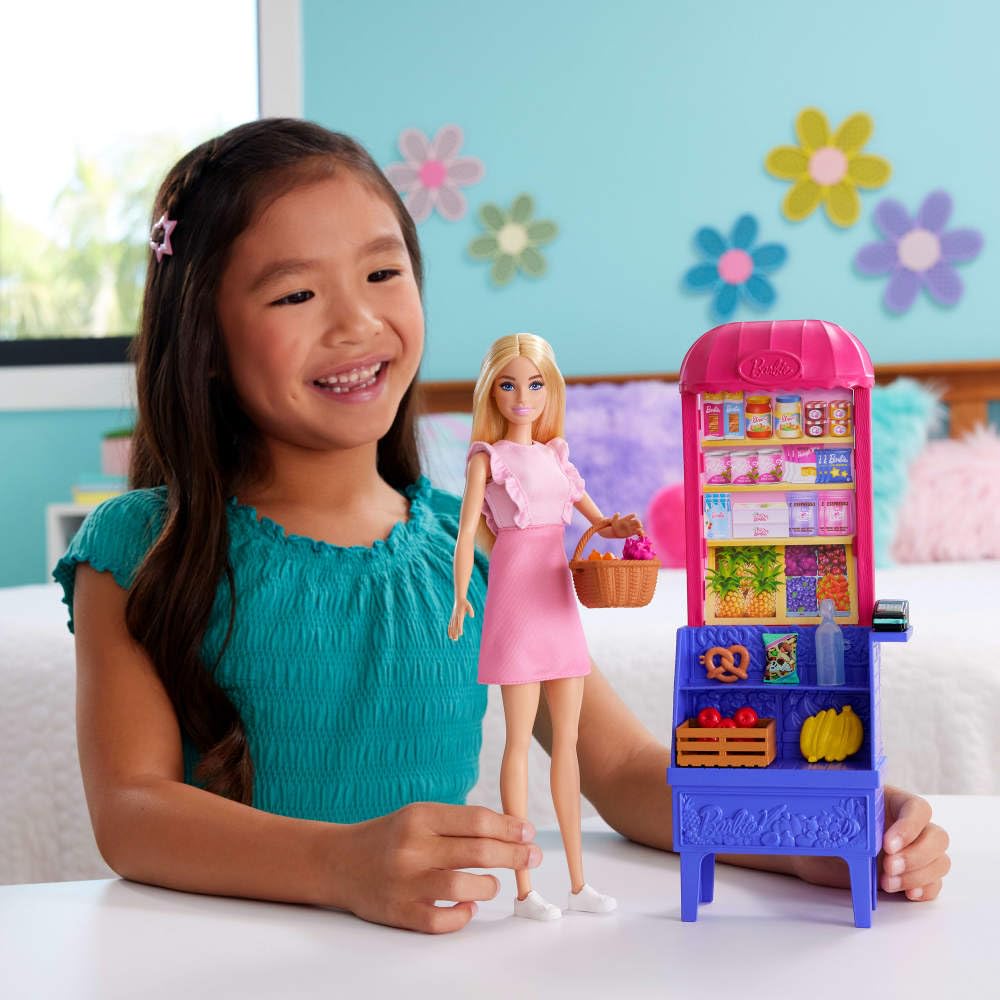 Barbie market basket and produce crate for realistic market role-play.