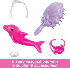 Barbie Brooklyn hairbrush included for brushing long pink hair.