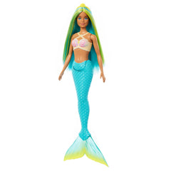 Barbie mermaid doll features blue and yellow hair for play