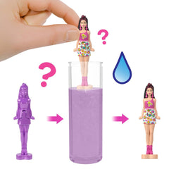 Barbie Color Reveal unboxing showing color-changing shades during play.