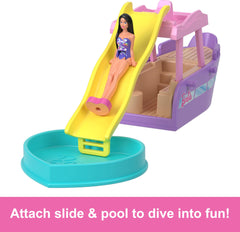 Barbie Mini BarbieLand compact playset fits on shelves.