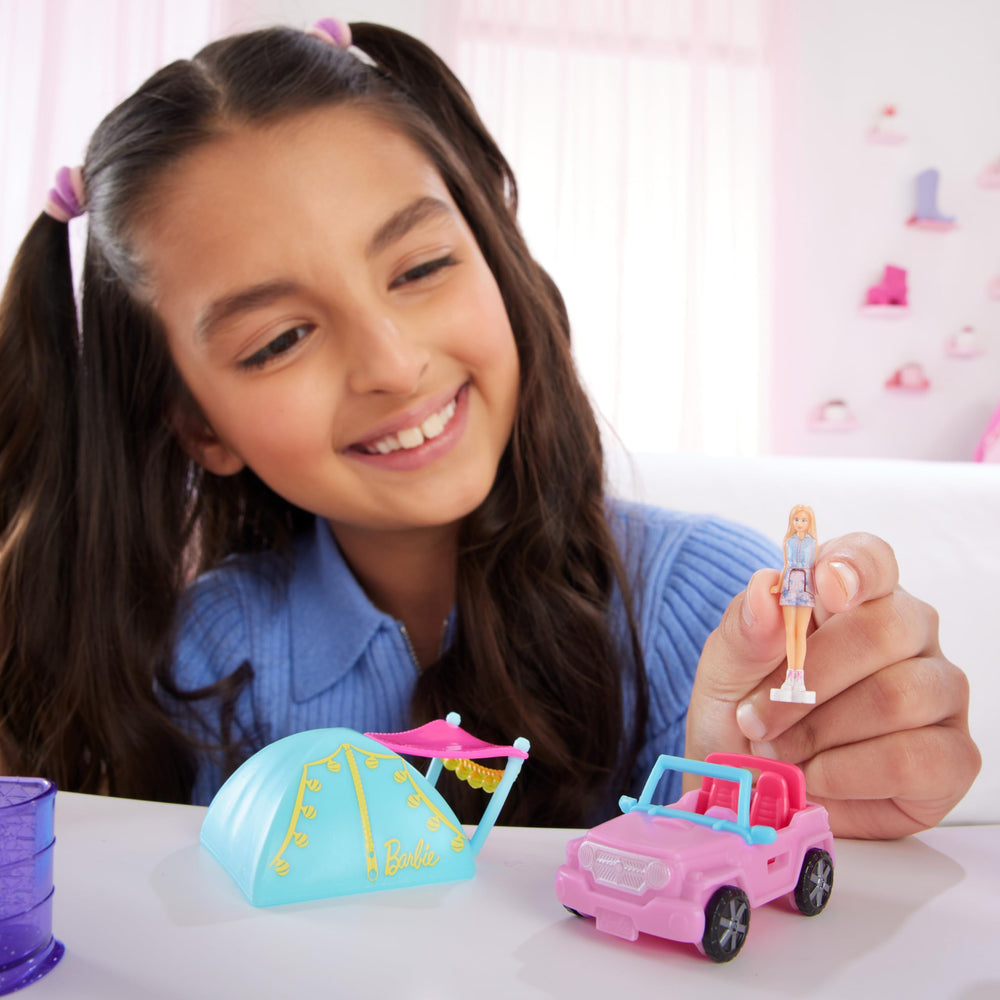 Barbie 1.5-inch doll bends to sit in the driver's seat for realistic mini driving