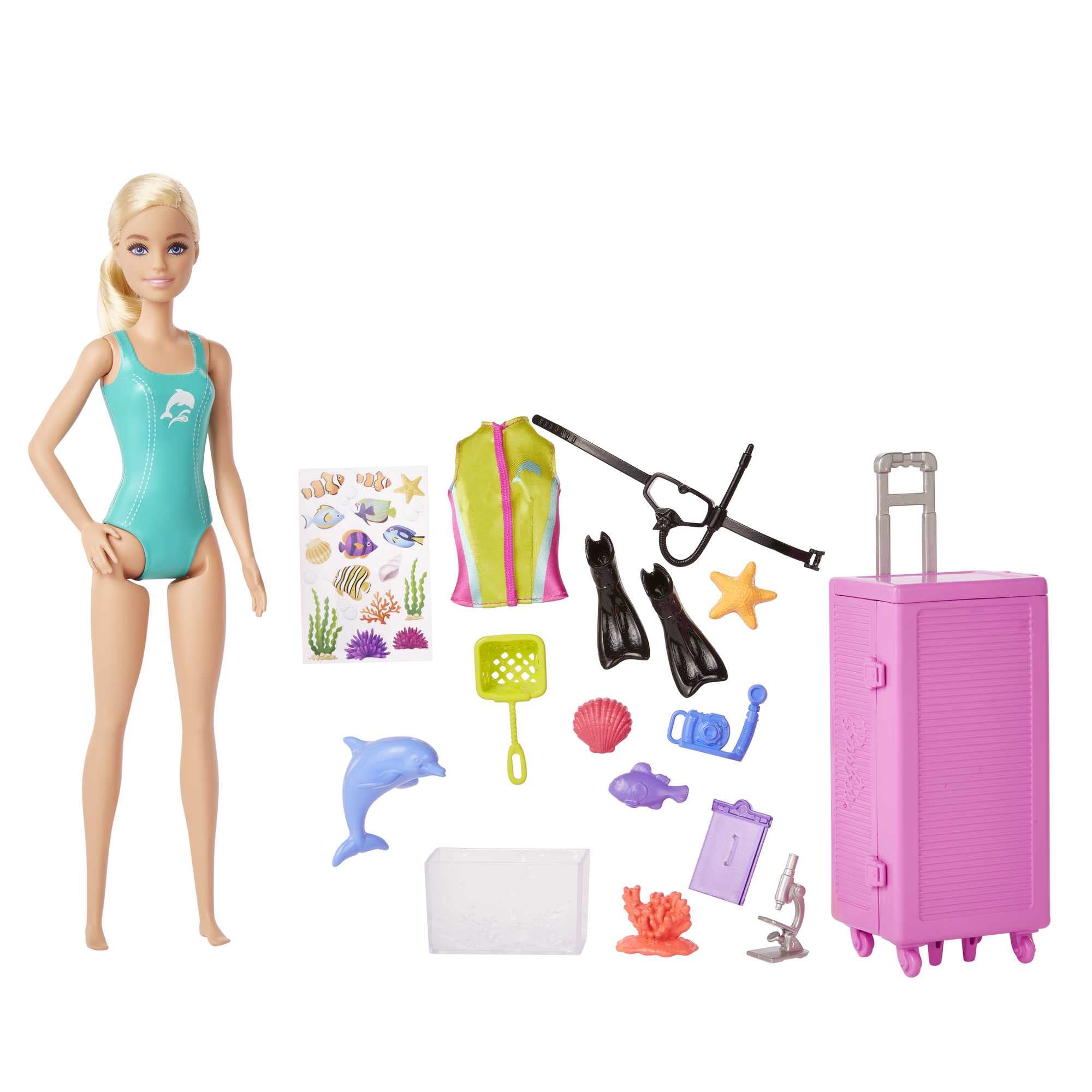 Barbie mobile lab playset with open-close case for storage and travel