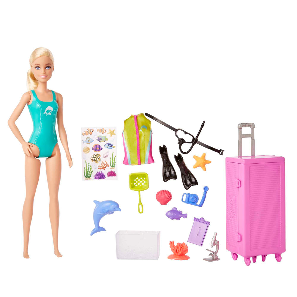 Barbie mobile lab playset with open-close case for storage and travel