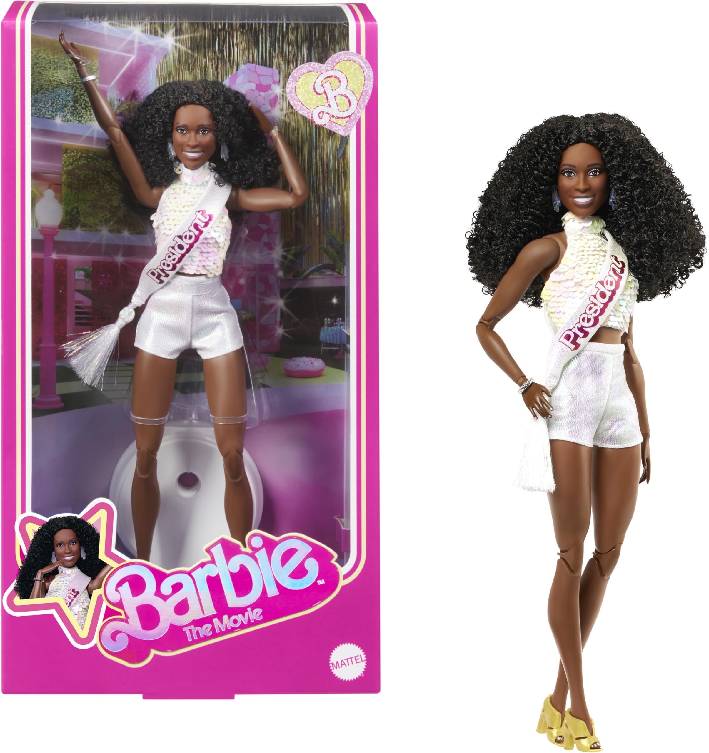 Barbie The Movie President doll inspired by Issa Rae look, ideal for collectors.