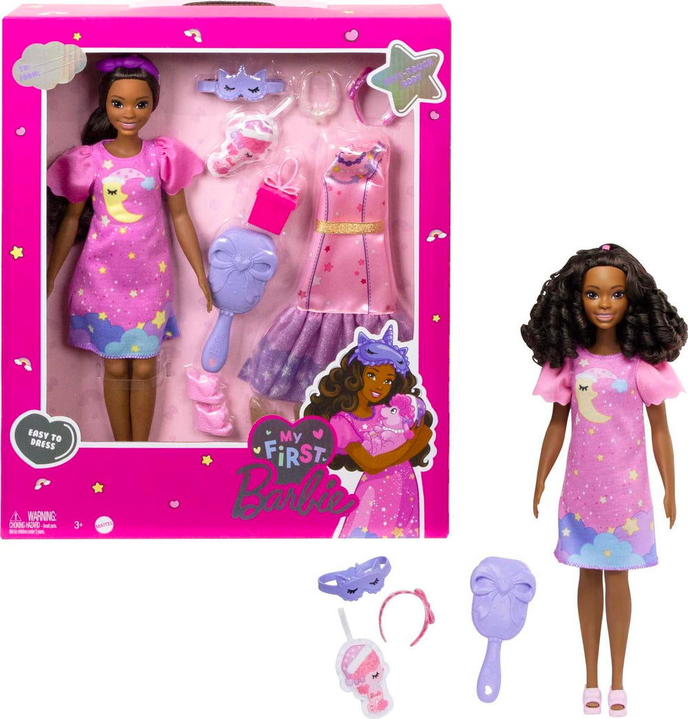 Barbie My First Brooklyn doll in party dress ready for imaginative dress-up play.