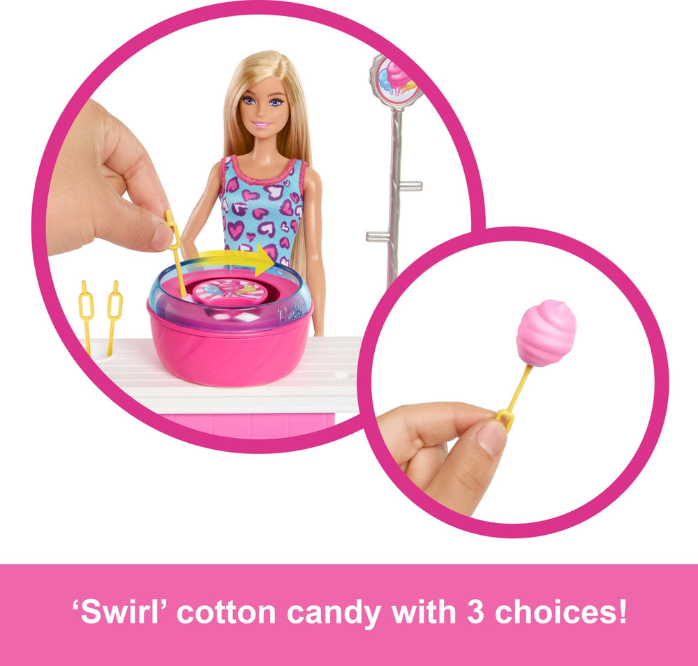 Barbie Mysteries cotton candy machine adds sweet, sunny boardwalk fun.