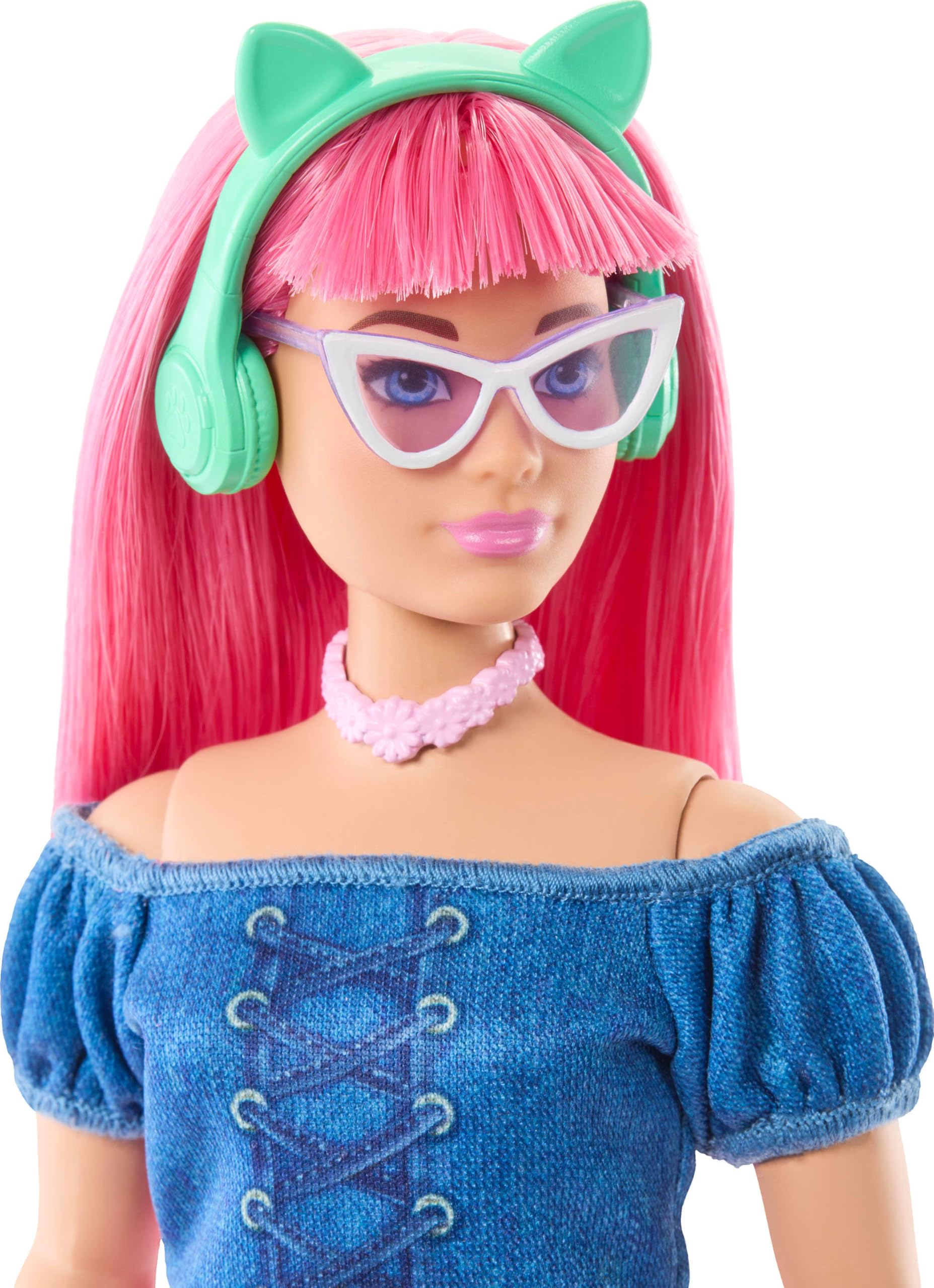Barbie Mysteries Daisy doll with cat-ear headphones inspires engaging adventures.