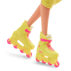 Barbie neon green hoop earrings highlight the film-inspired accessories
