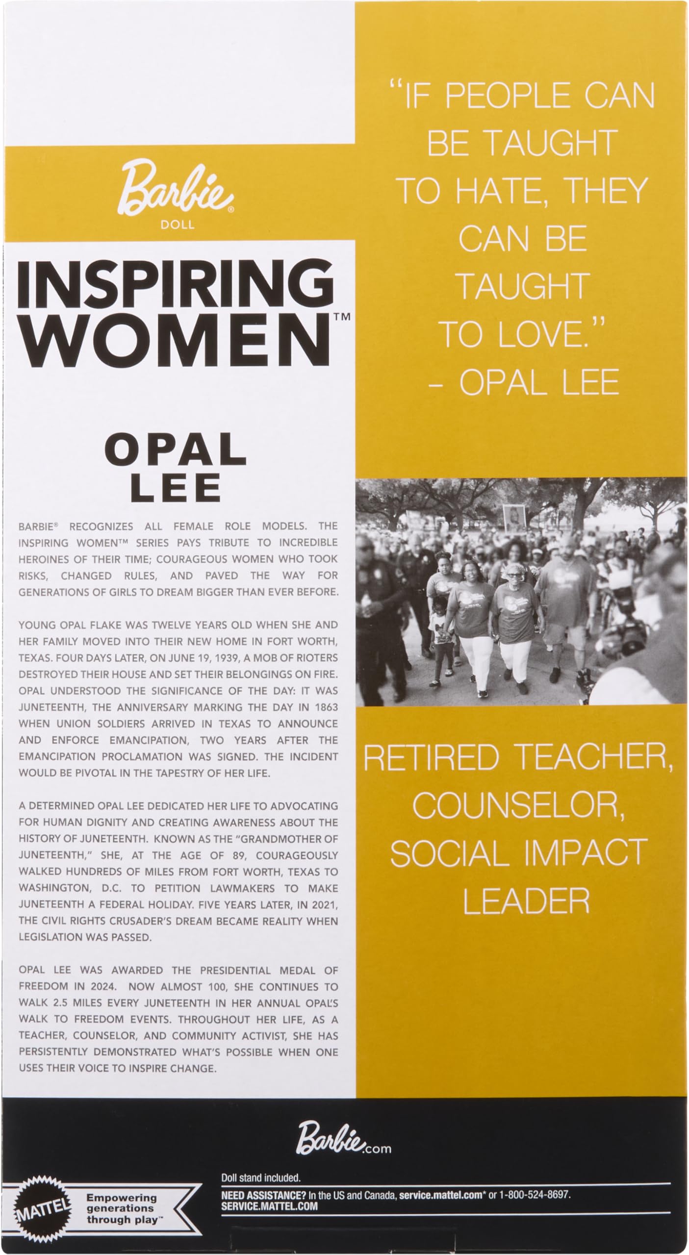 Barbie Inspiring Women Opal Lee certificate of authenticity included.