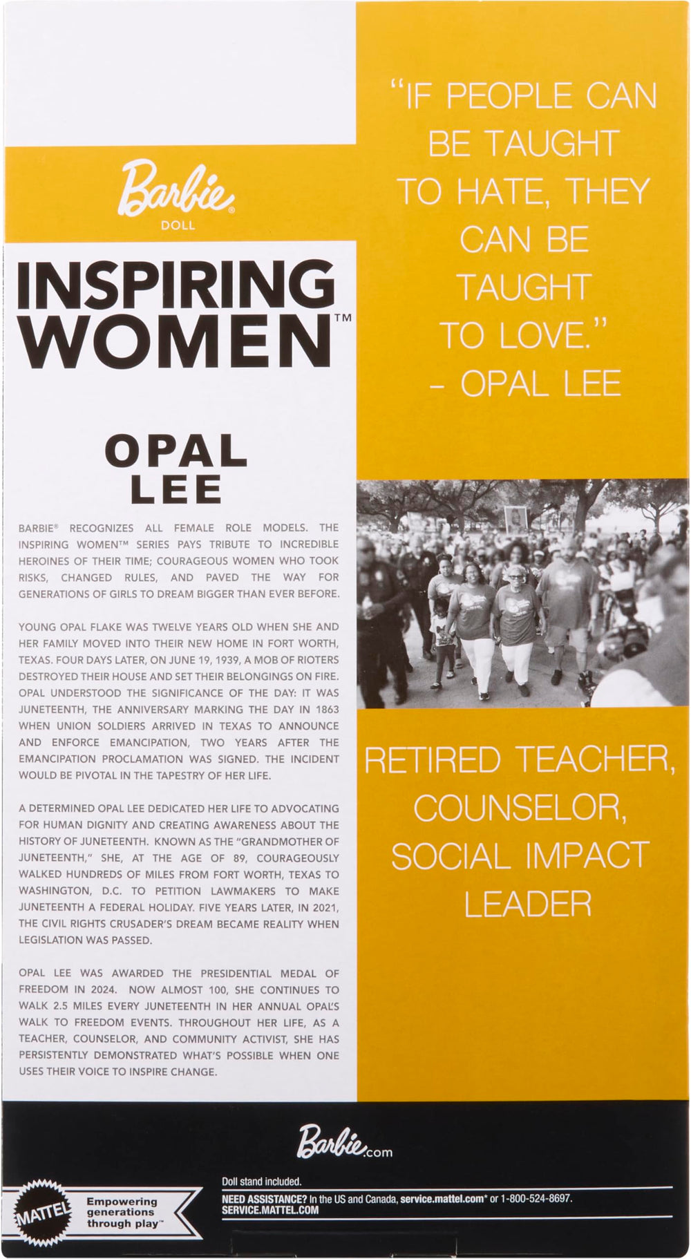 Barbie Inspiring Women Opal Lee certificate of authenticity included.