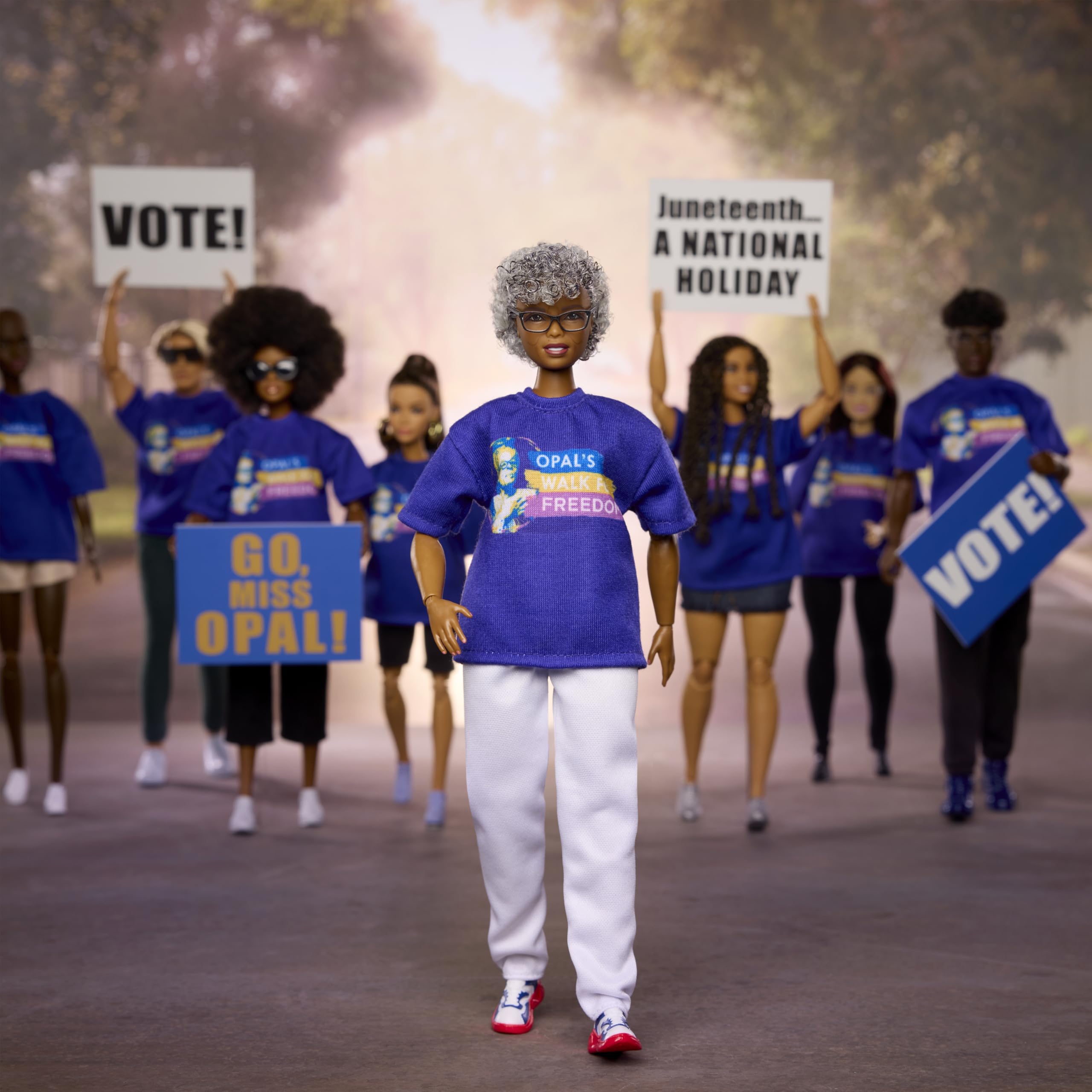 Barbie Opal Lee in blue Unity Walk tee ready for gifting or display.