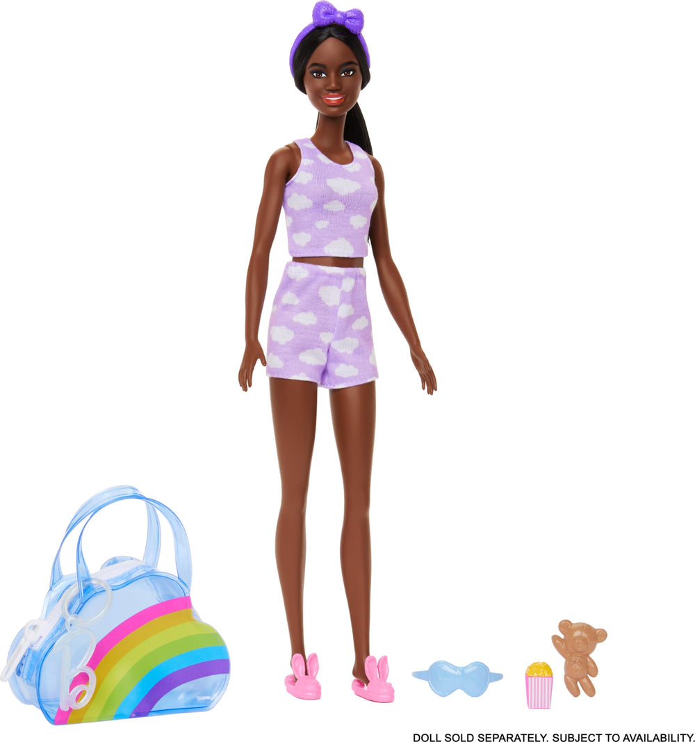 Barbie lilac pajamas dotted in clouds for cozy storytelling