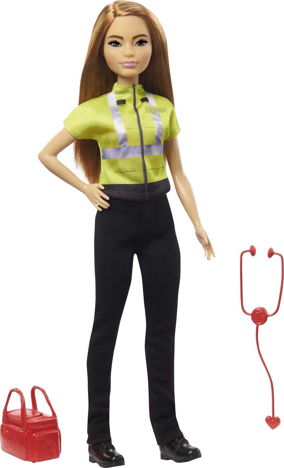 Barbie paramedic doll with removable uniform for versatile role-play.