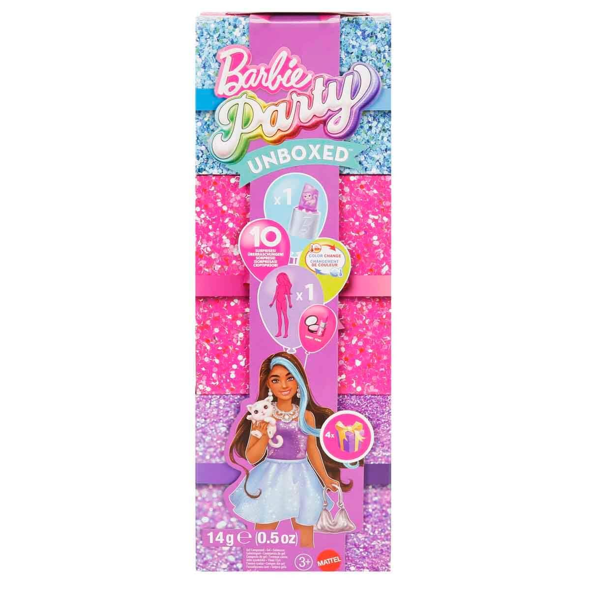 Barbie Party Unboxed accessory-compact poke-brush reveals fashion pieces.