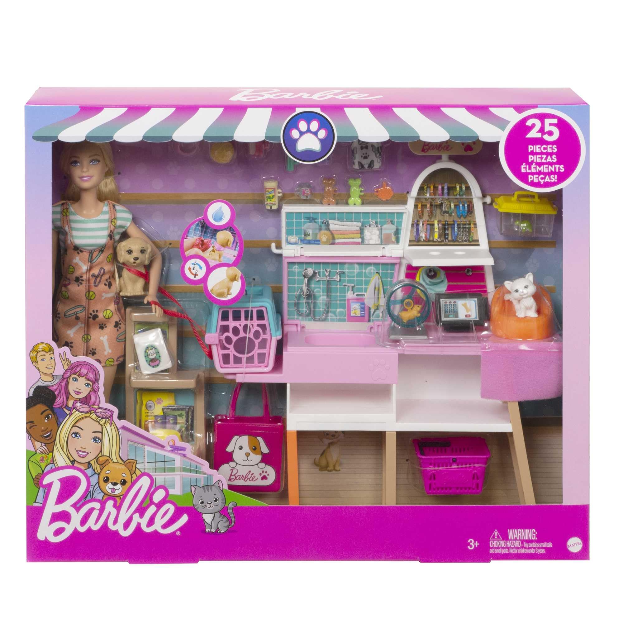 Barbie pet boutique four-pets setup invites diverse pet-care adventures.