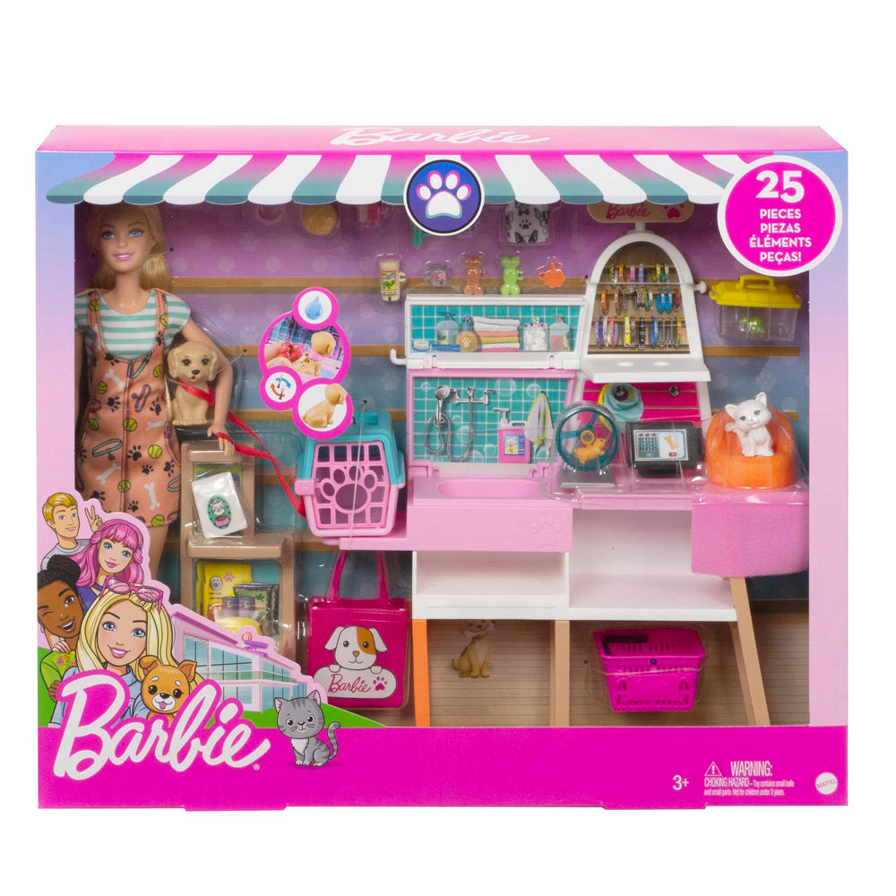 Barbie pet boutique four-pets setup invites diverse pet-care adventures.