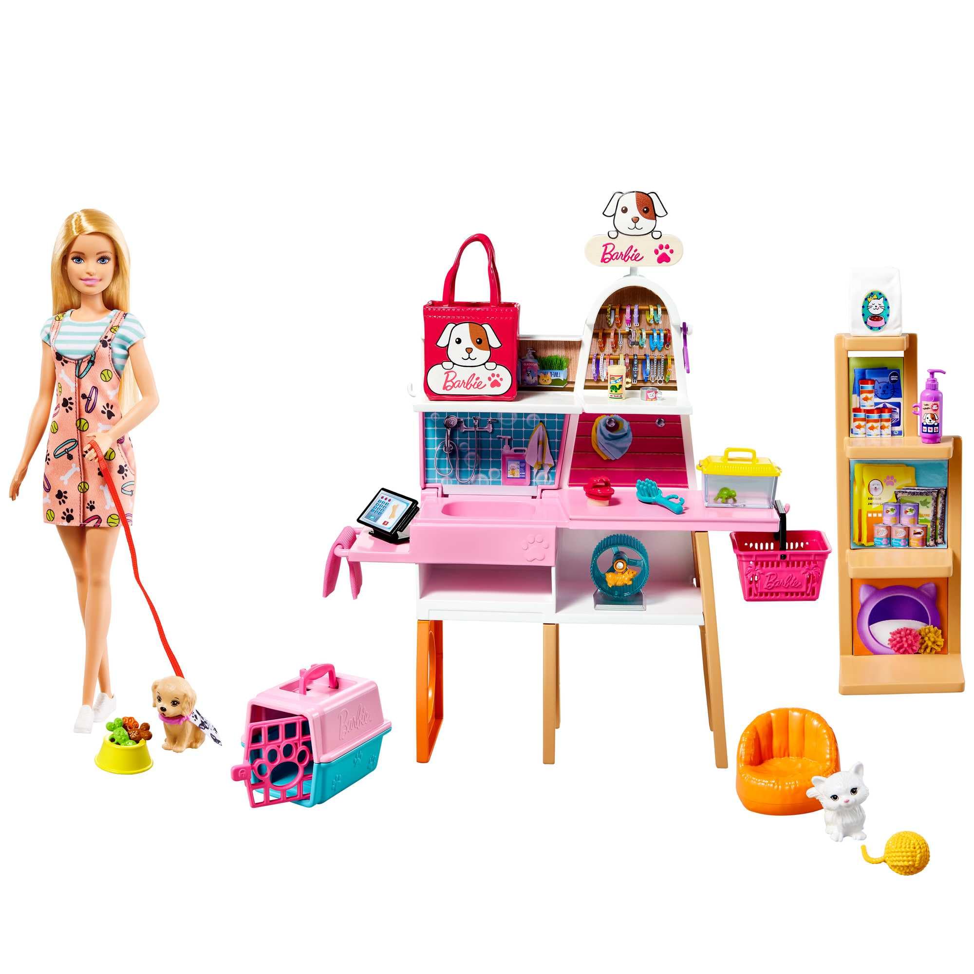 Barbie pet boutique grooming station for hands-on pet care play and grooming fun.