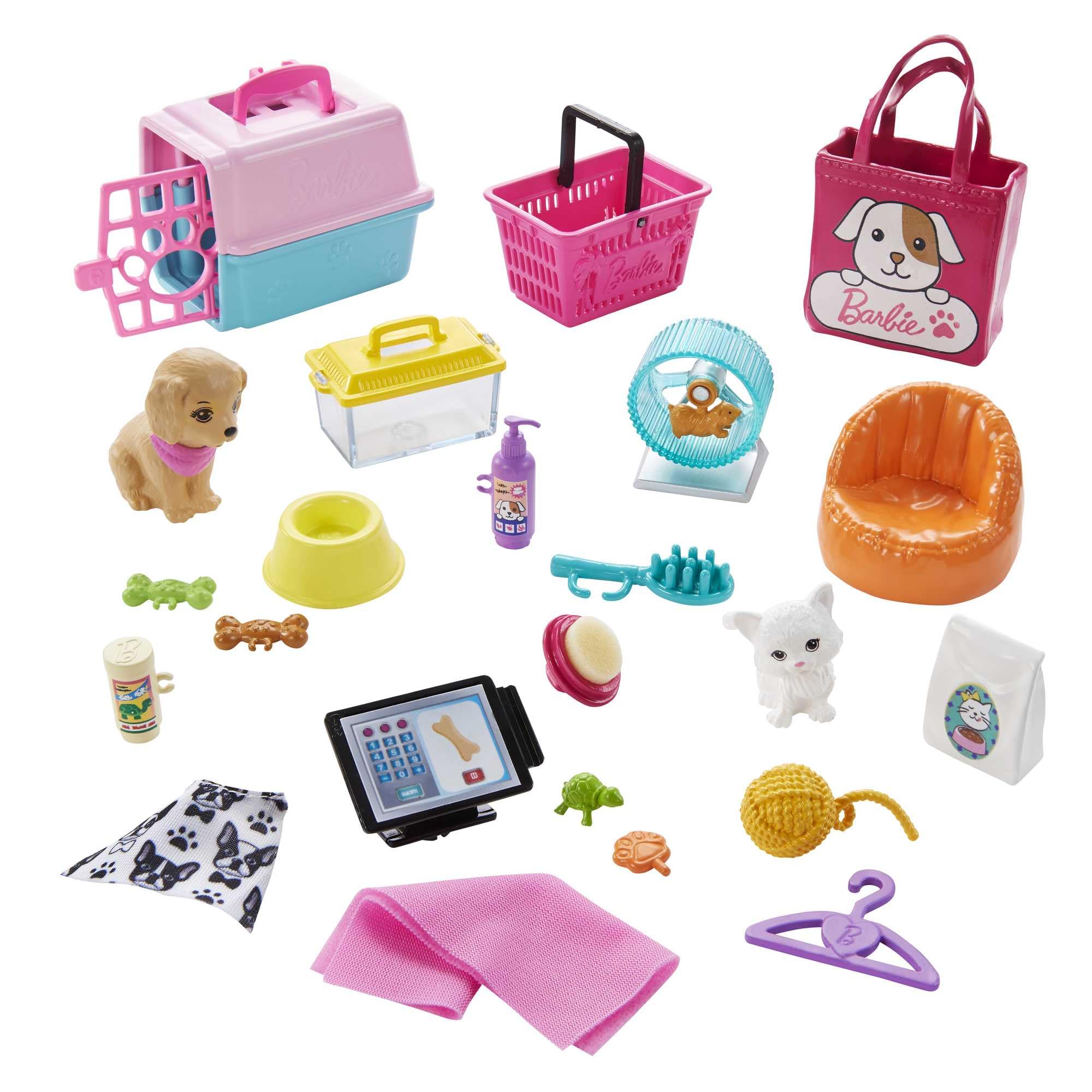 Barbie pet boutique puppy-wash area lets kids rinse and reveal clean spots.
