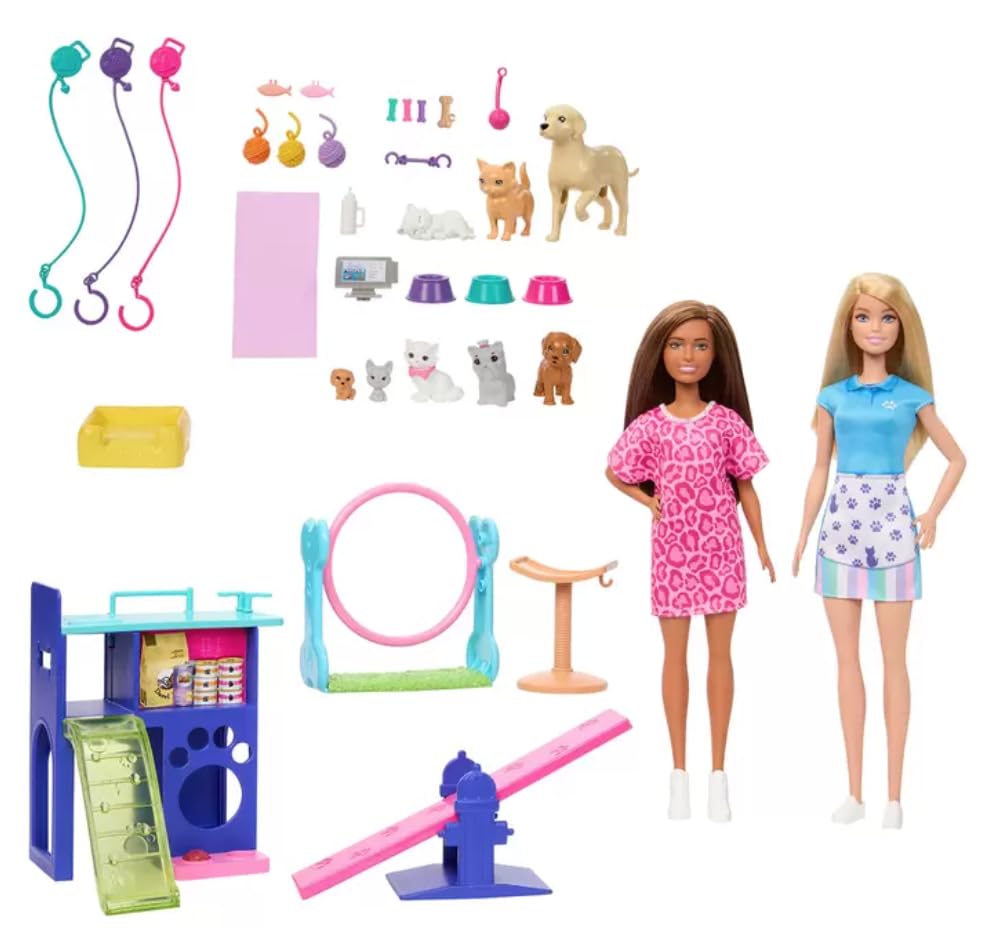 Barbie Pet Nursery Playset dolls invite imaginative adventures.
