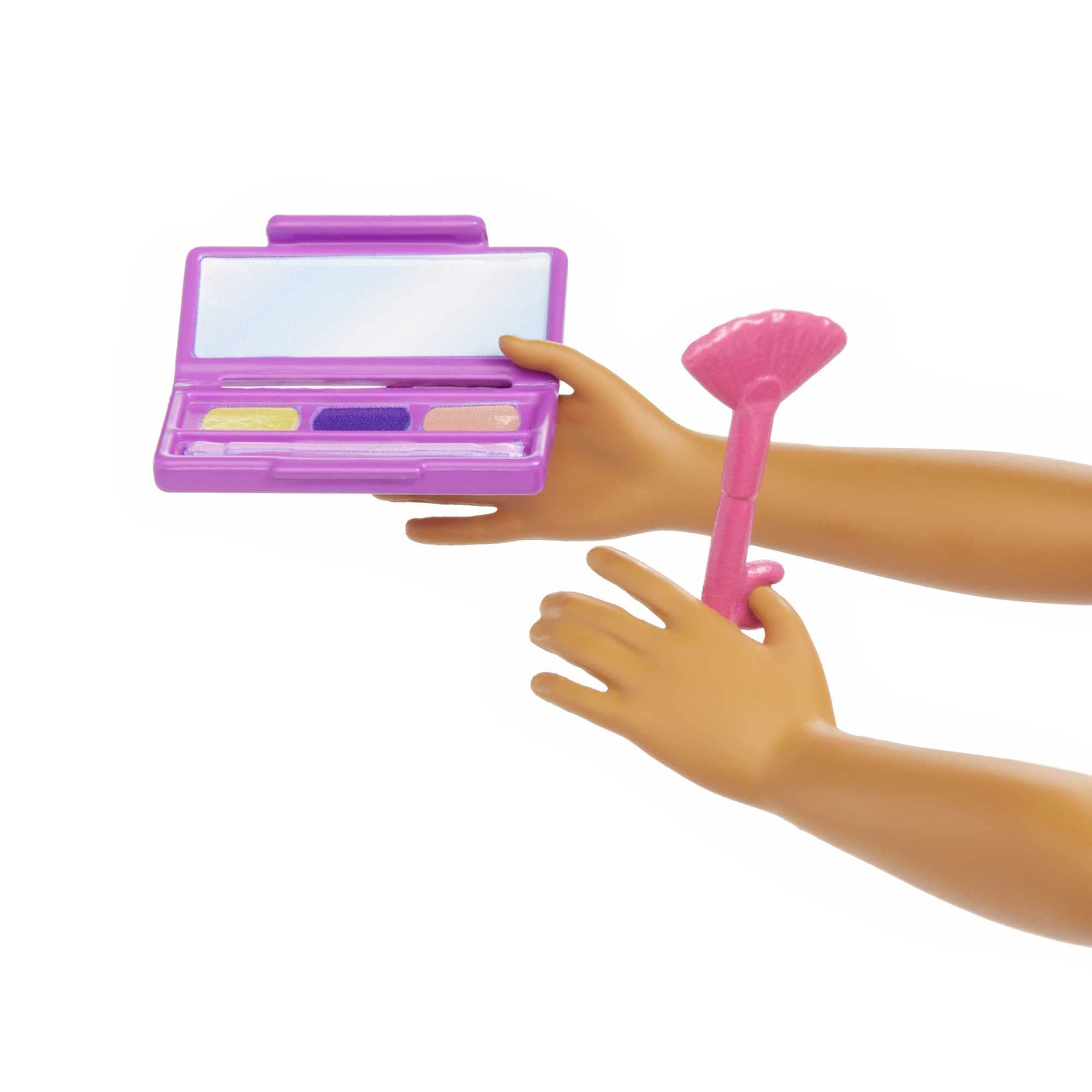 Barbie pink platform shoes complete a bold makeover look.