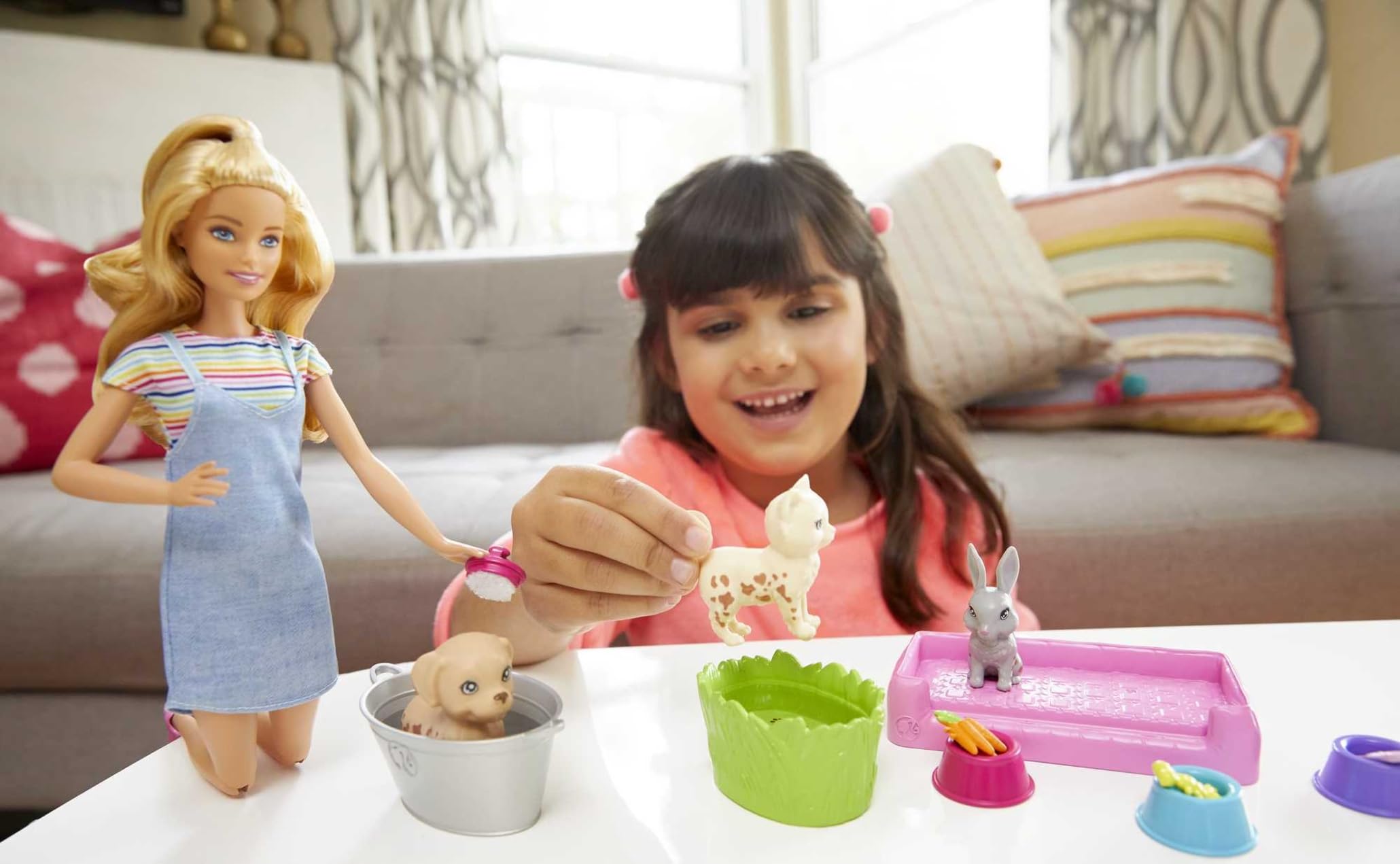Barbie color-change puppy shows dirty-to-clean transformation for hands-on washing fun