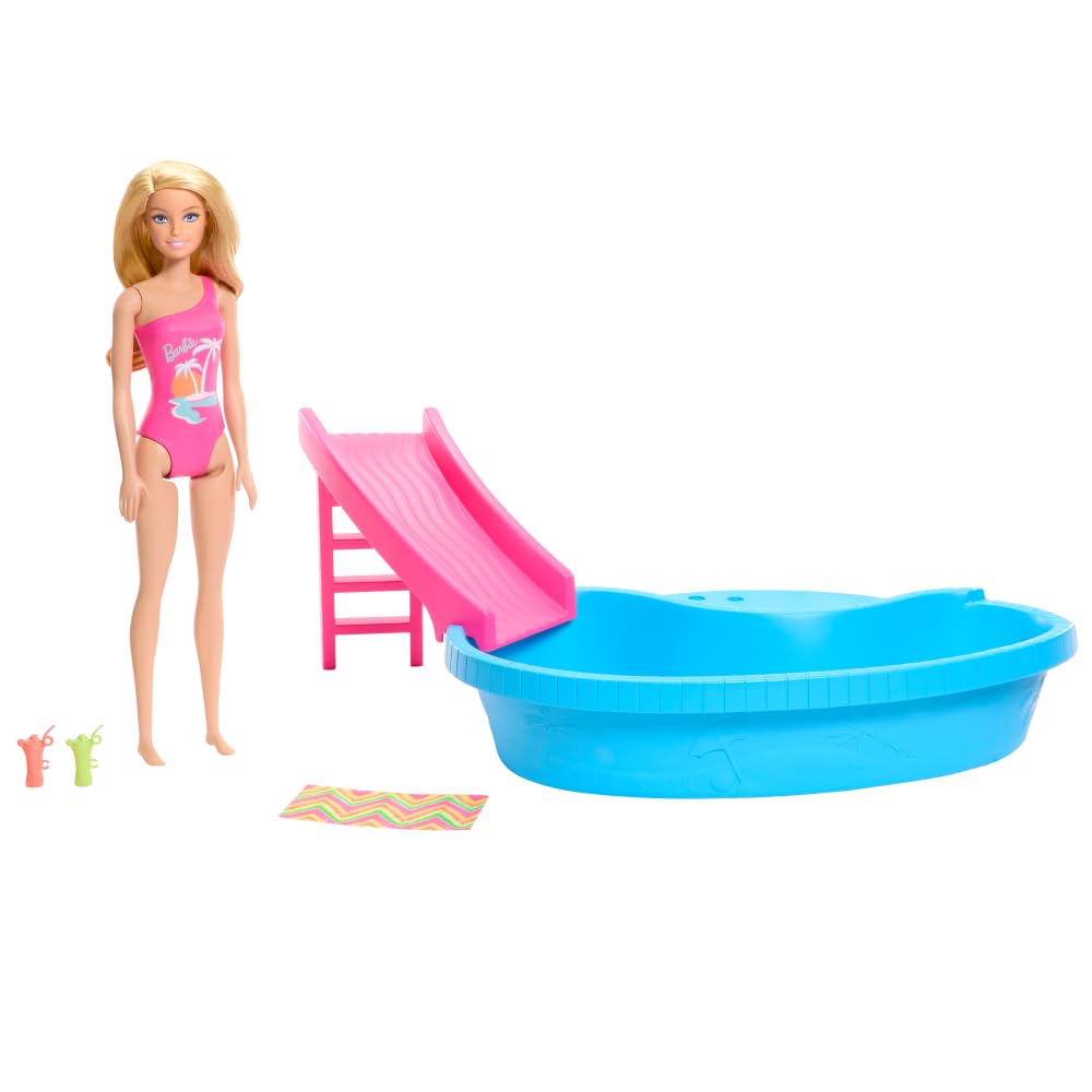 Barbie pool playset with water-filled pool for imaginative summer fun