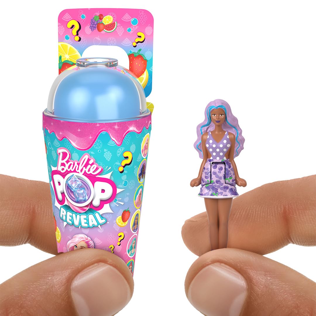 Barbie Pop Reveal Doll packaging opens to reveal a surprise fashion accessory for imaginative play.